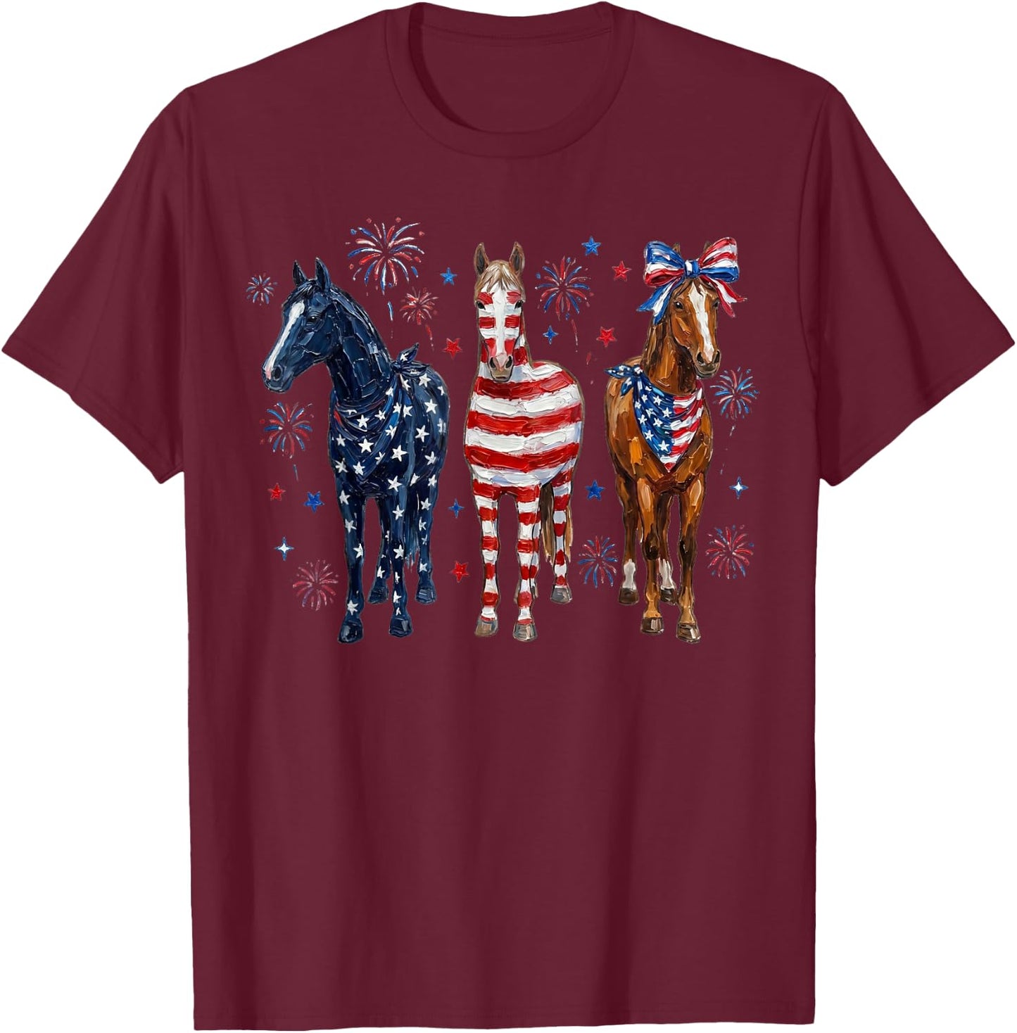 4th of July Horse Coquette Bow Flag Fireworks Girl Women T-Shirt - T-Shirt | Maroon