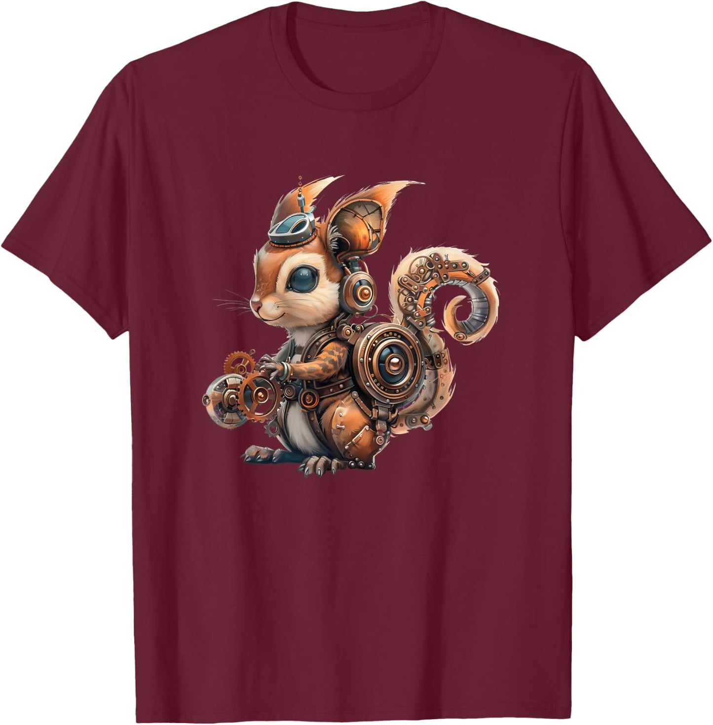 Steampunk Squirrel Vintage Art Men Women Kids Retro T-Shirt - T-Shirt | Maroon