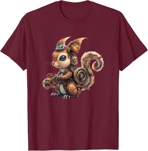 Steampunk Squirrel Vintage Art Men Women Kids Retro T-Shirt - T-Shirt | Maroon