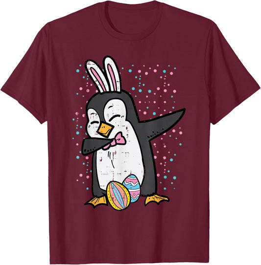 Easter Bunny Penguin Dab Funny Dance Girls Boys Kids Toddler T-Shirt - T-Shirt | Maroon