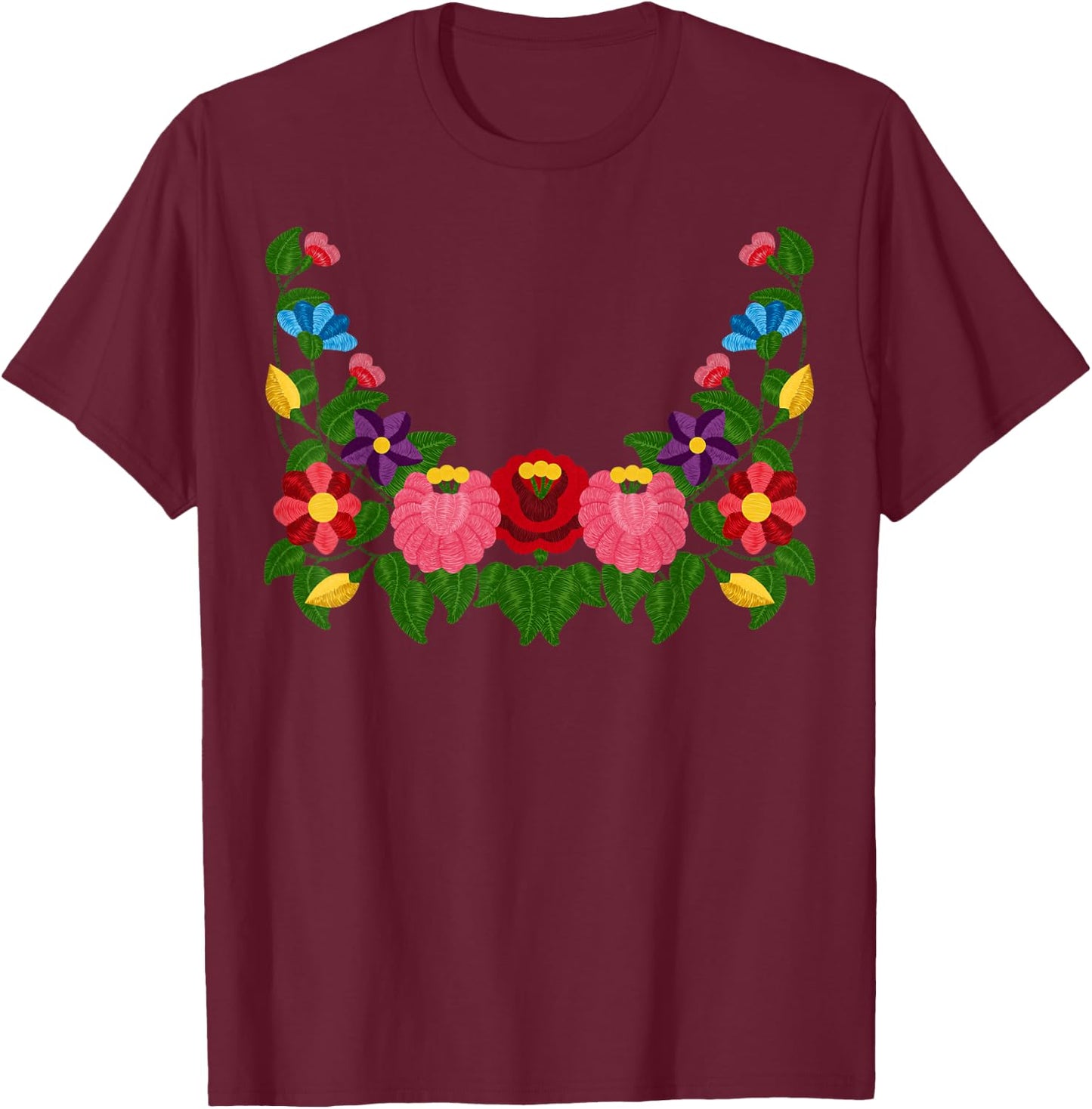 Ungarische Kalocsa Stickerei Blumen Ungarn Volkskunst Magyar T-Shirt - T-Shirt | Maroon