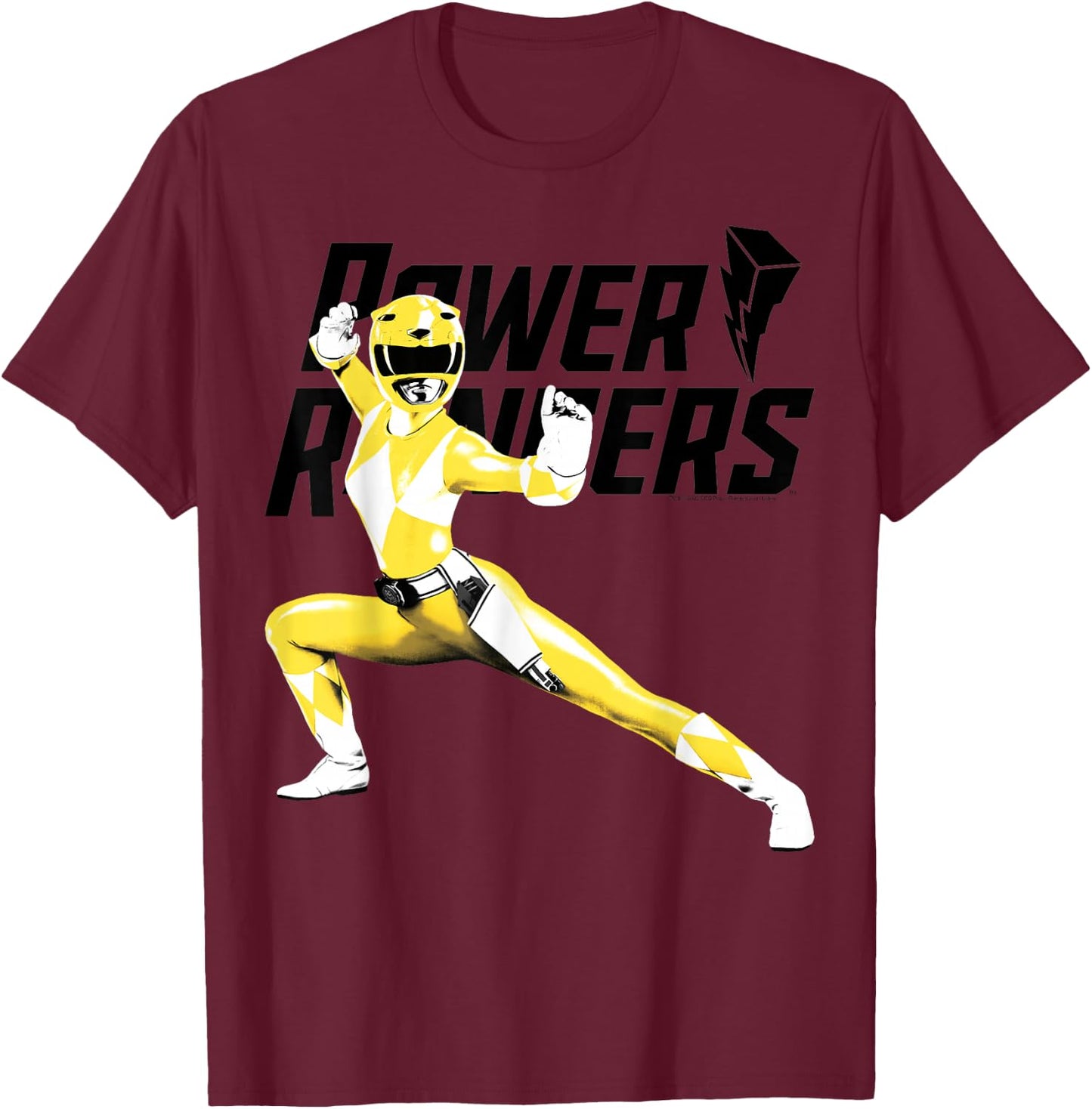 Power Rangers Yellow Ranger Karate Action Pose Logo T-Shirt - T-Shirt | Maroon