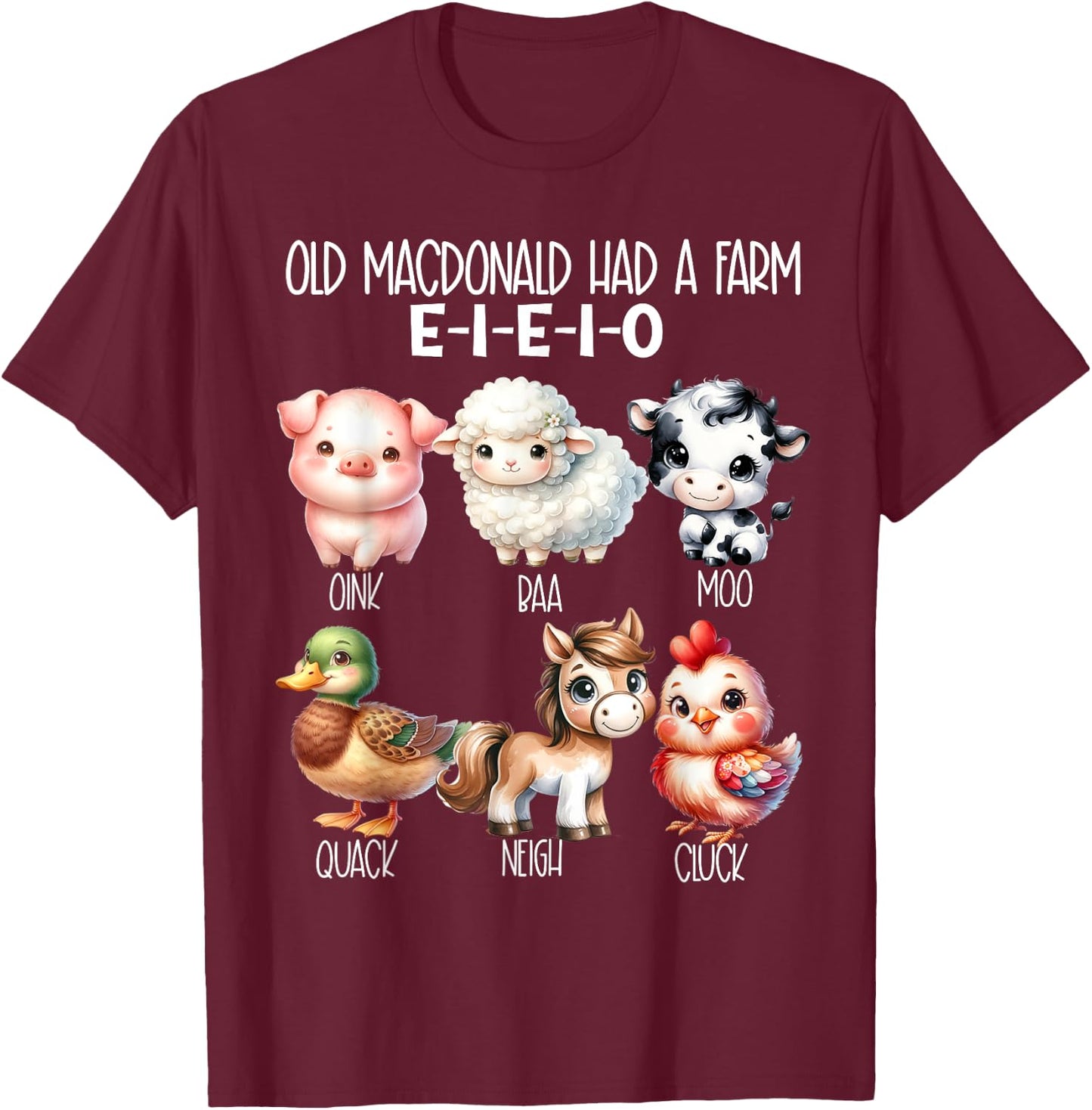 Toddler Kids Old MacDonald Had a Farm E-I-E-I-O Nursery Song T-Shirt - T-Shirt | Maroon