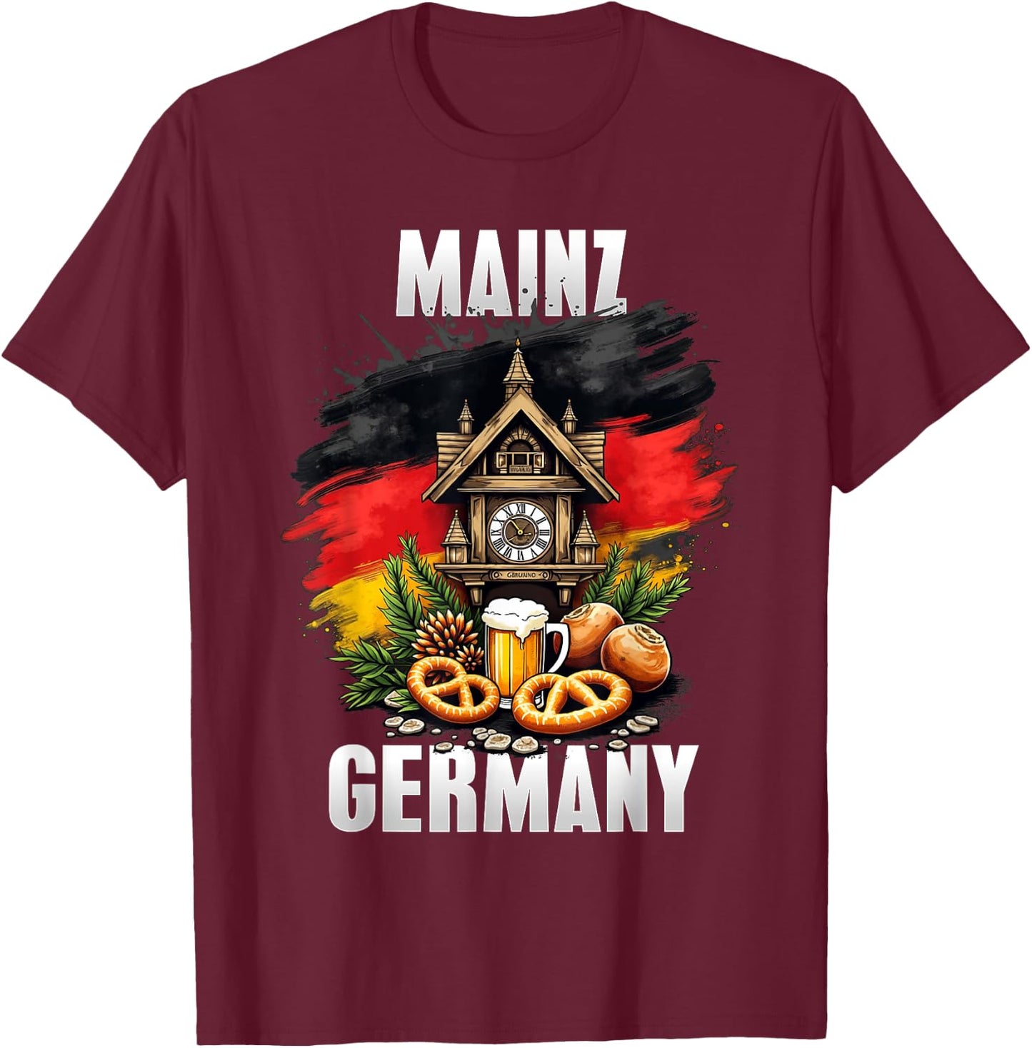 Mainz Germany Souvenir German Flag Oktoberfest Travel T-Shirt - T-Shirt | Maroon