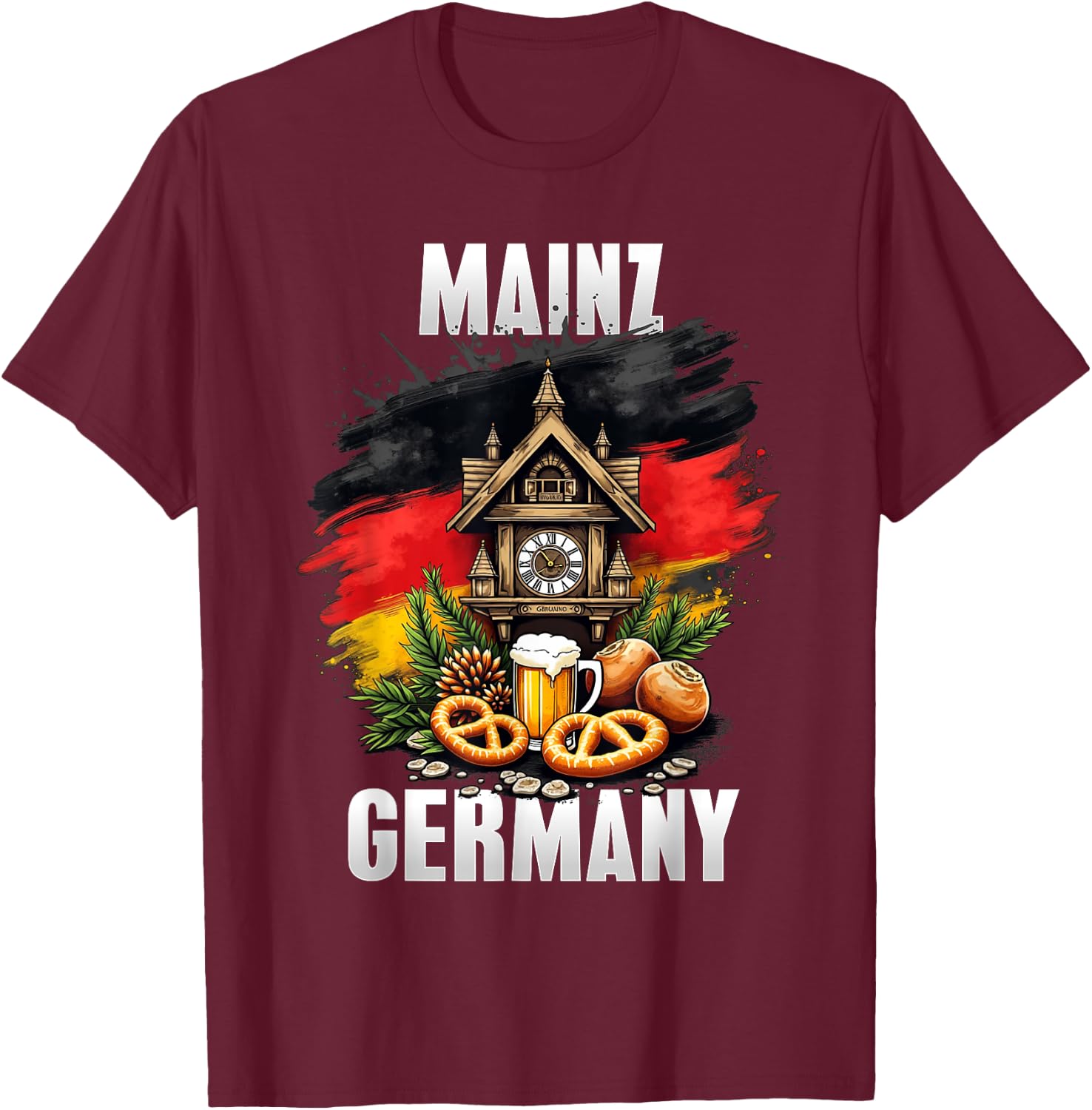 Mainz Germany Souvenir German Flag Oktoberfest Travel T-Shirt - T-Shirt | Maroon