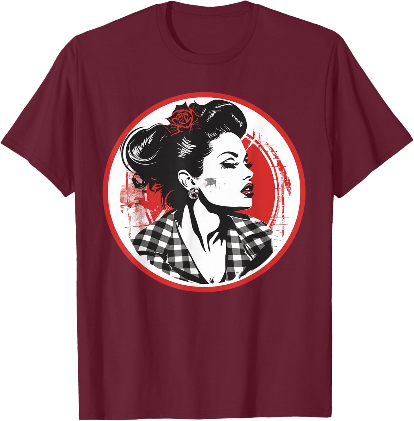 Rockabilly Girl Outfit for Rock n Roll Music 50s 60s , black T-Shirt - T-Shirt | Maroon