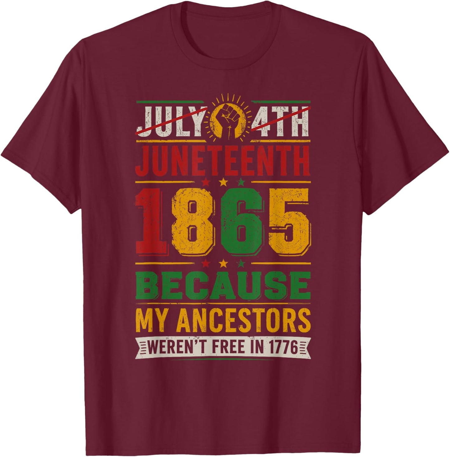 Juneteenth Shirts Men June 19 1865 Freedom Day African Pride T-Shirt - T-Shirt | Maroon