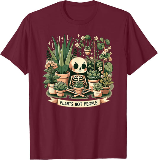 with Plant Lovers Skeleton Design - Plants Not People, black T-Shirt - T-Shirt | Maroon