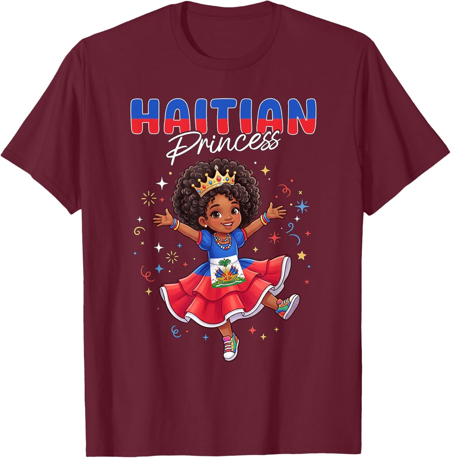 Haitian Princess Girl Flag Pride T-Shirt - T-Shirt | Maroon