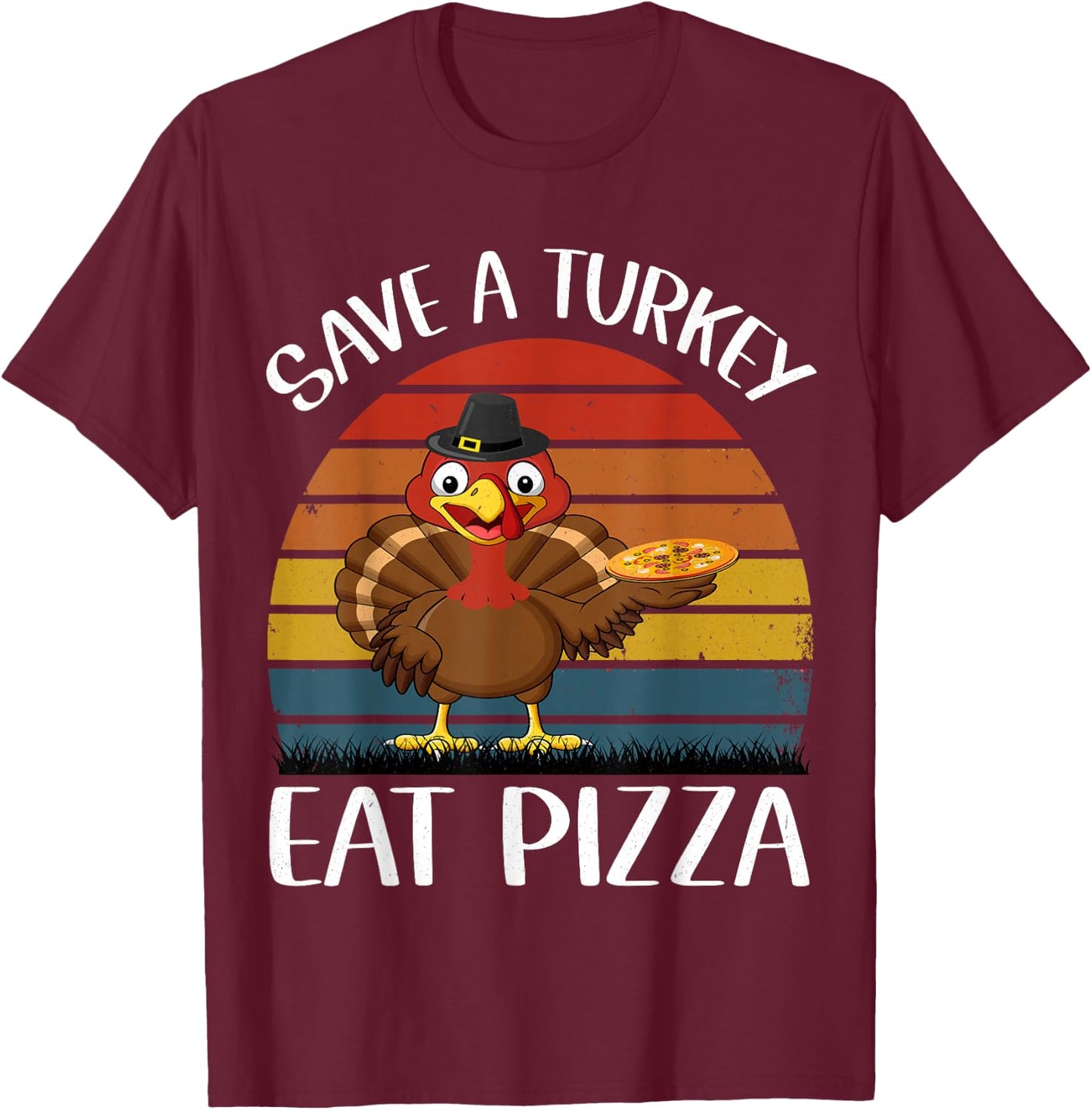 Save a turkey eat a pizza Funny Thanksgiving T-Shirt - T-Shirt | Maroon