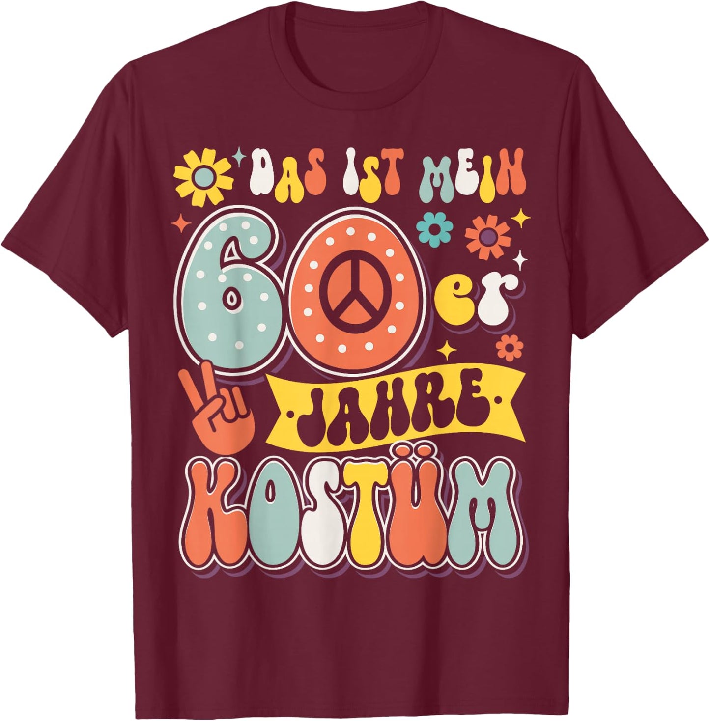 60s Outfit Costume Party 60s Theme Party Men Women , black T-Shirt - T-Shirt | Maroon