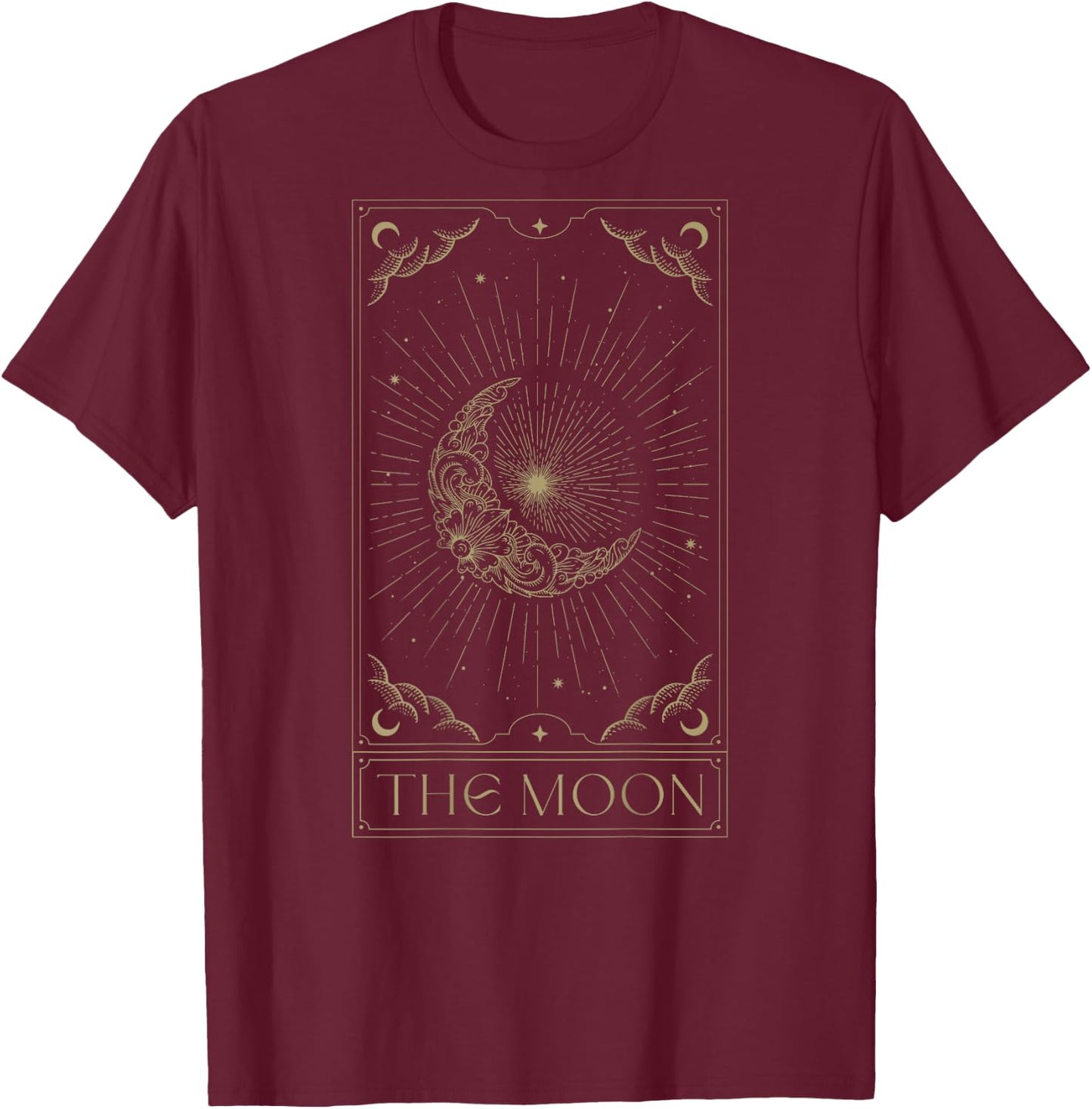 The Moon Tarot Card Half Moon Gothic Witchcraft Back Print T-Shirt - T-Shirt | Maroon