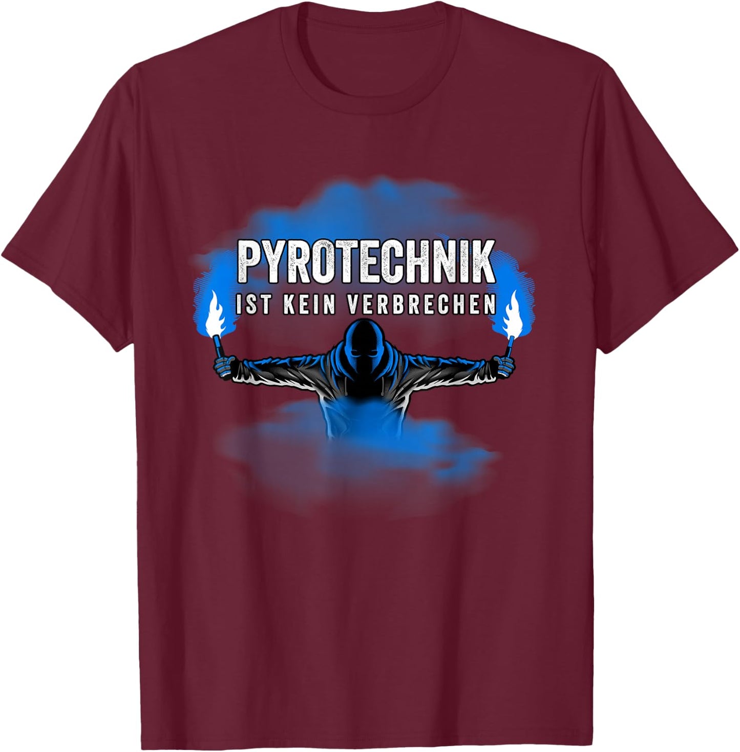 with "PYROTECHNIK IST KEIN KRIM" - PYRO - BENGALO - BLUE T-Shirt - T-Shirt | Maroon