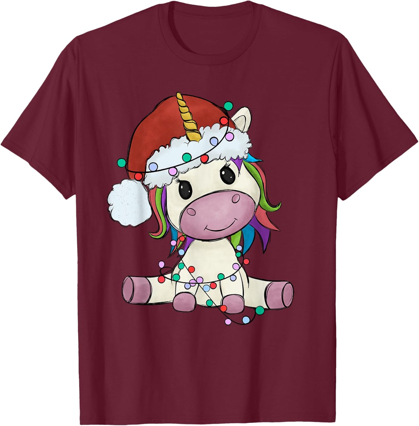Unicorn Christmas Tree Lights Family Matching Kids Girls T-Shirt - T-Shirt | Maroon