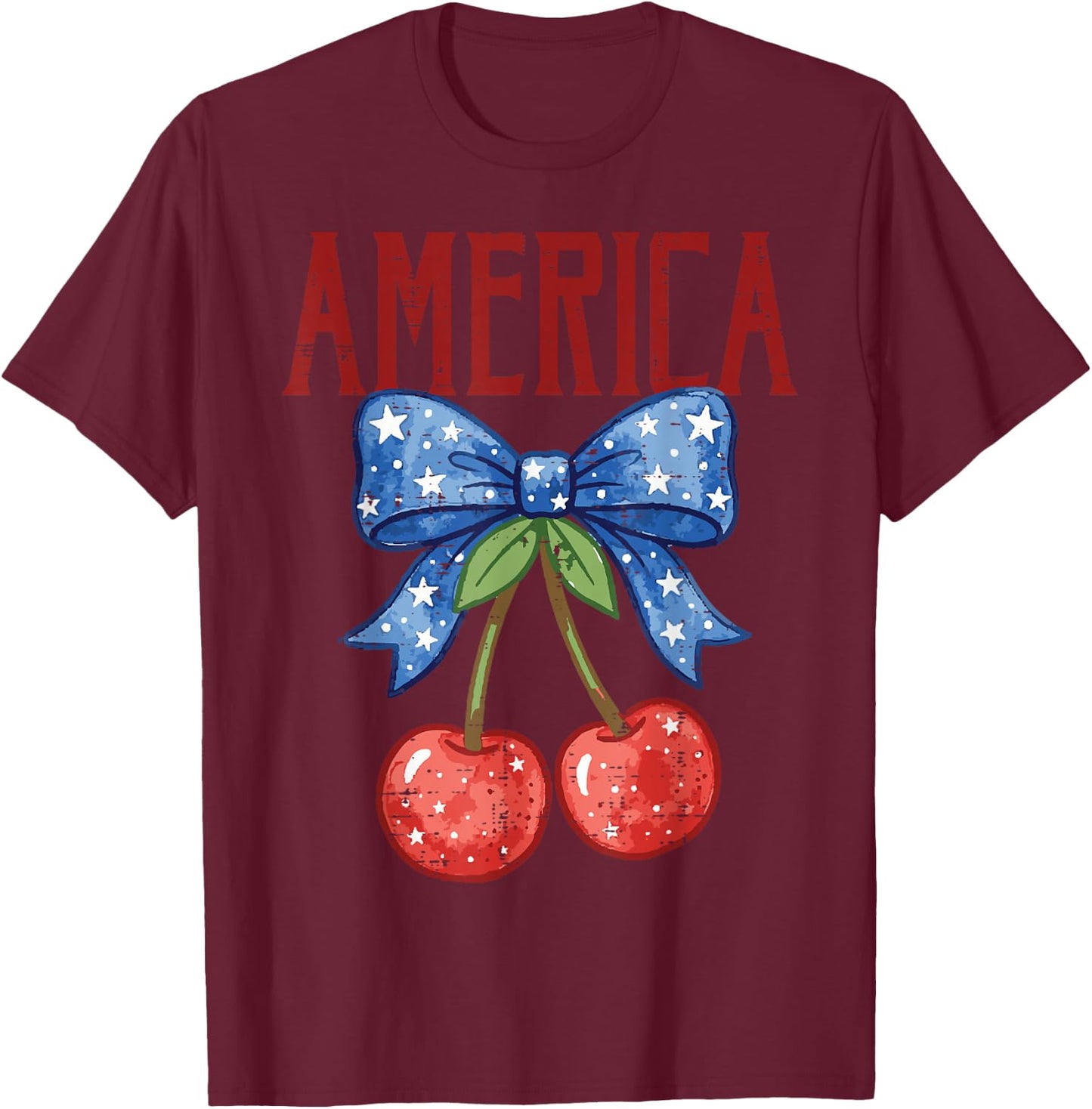 4th of July Cherry America USA Patriotic Women Girls Kids T-Shirt - T-Shirt | Maroon