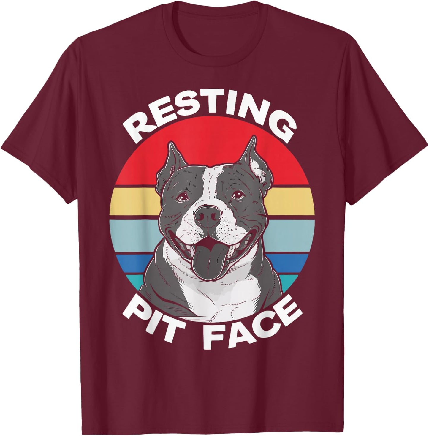 Resting Pit Face Funny Pitbull Lover Pitties Dog Retro T-Shirt - T-Shirt | Maroon