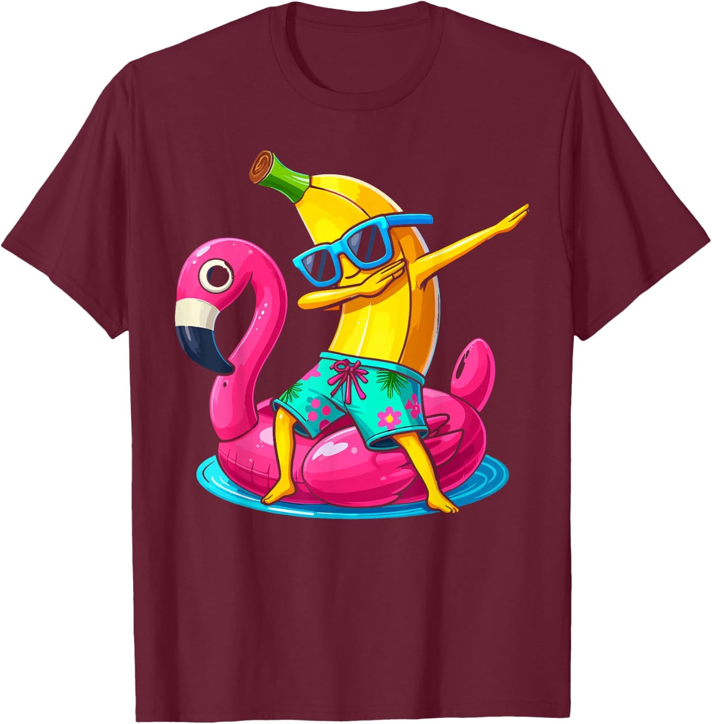 Dabbing Banana Flamingo Float Tropical Beach Hawaiian T-Shirt - T-Shirt | Maroon