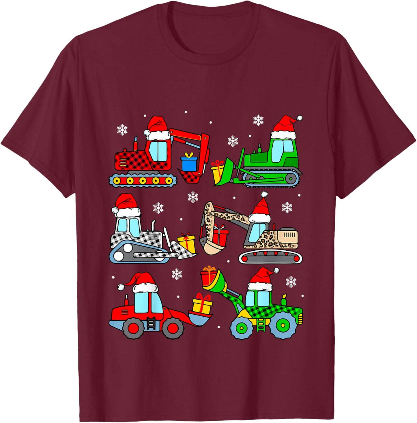 Kids Construction Excavator Christmas Tree for Boys Girls Toddler T-Shirt - T-Shirt | Maroon