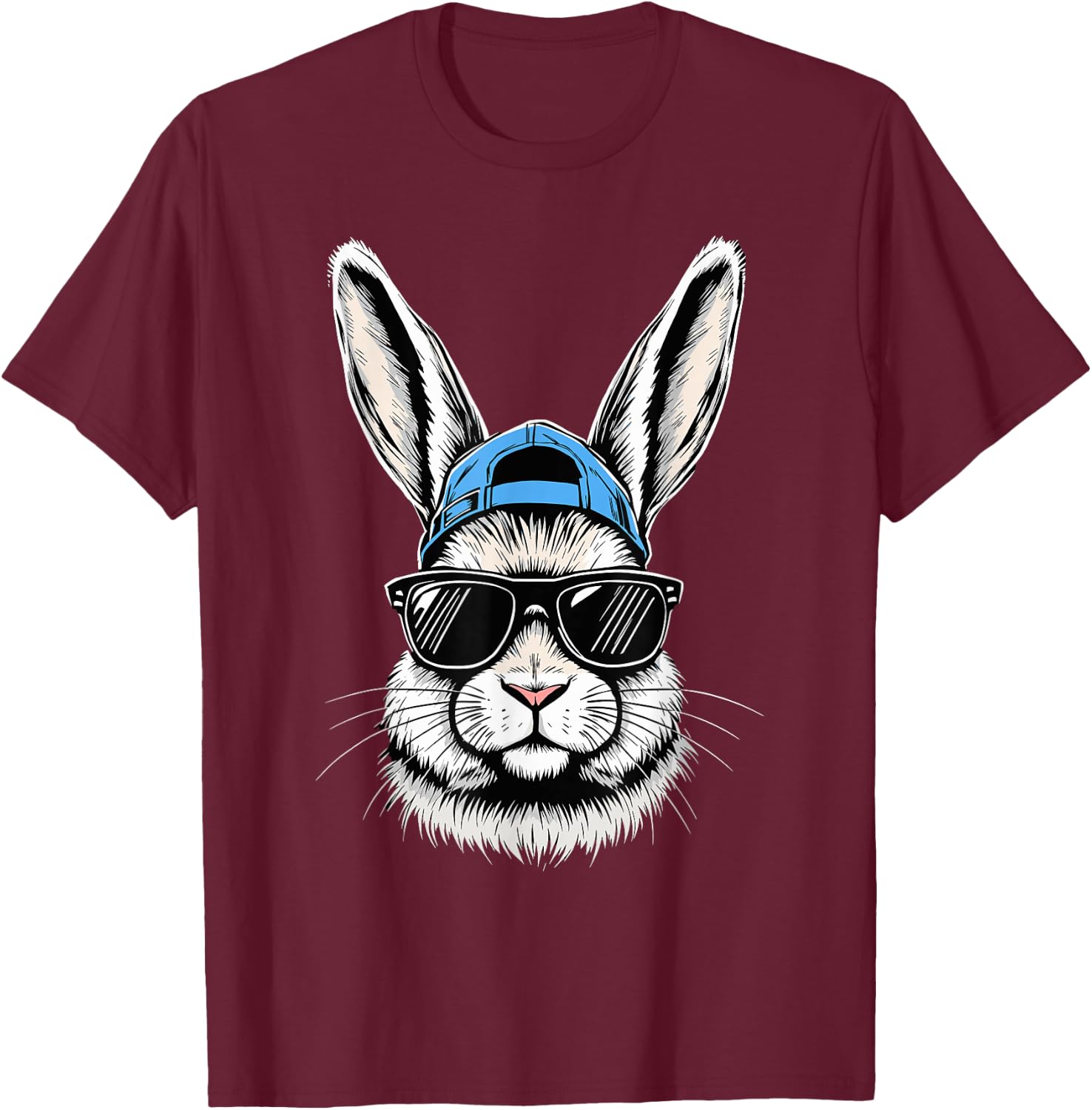 Cool Bunny Face Happy Easter T-Shirt - T-Shirt | Maroon
