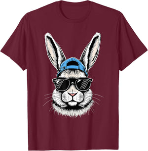 Cool Bunny Face Happy Easter T-Shirt - T-Shirt | Maroon