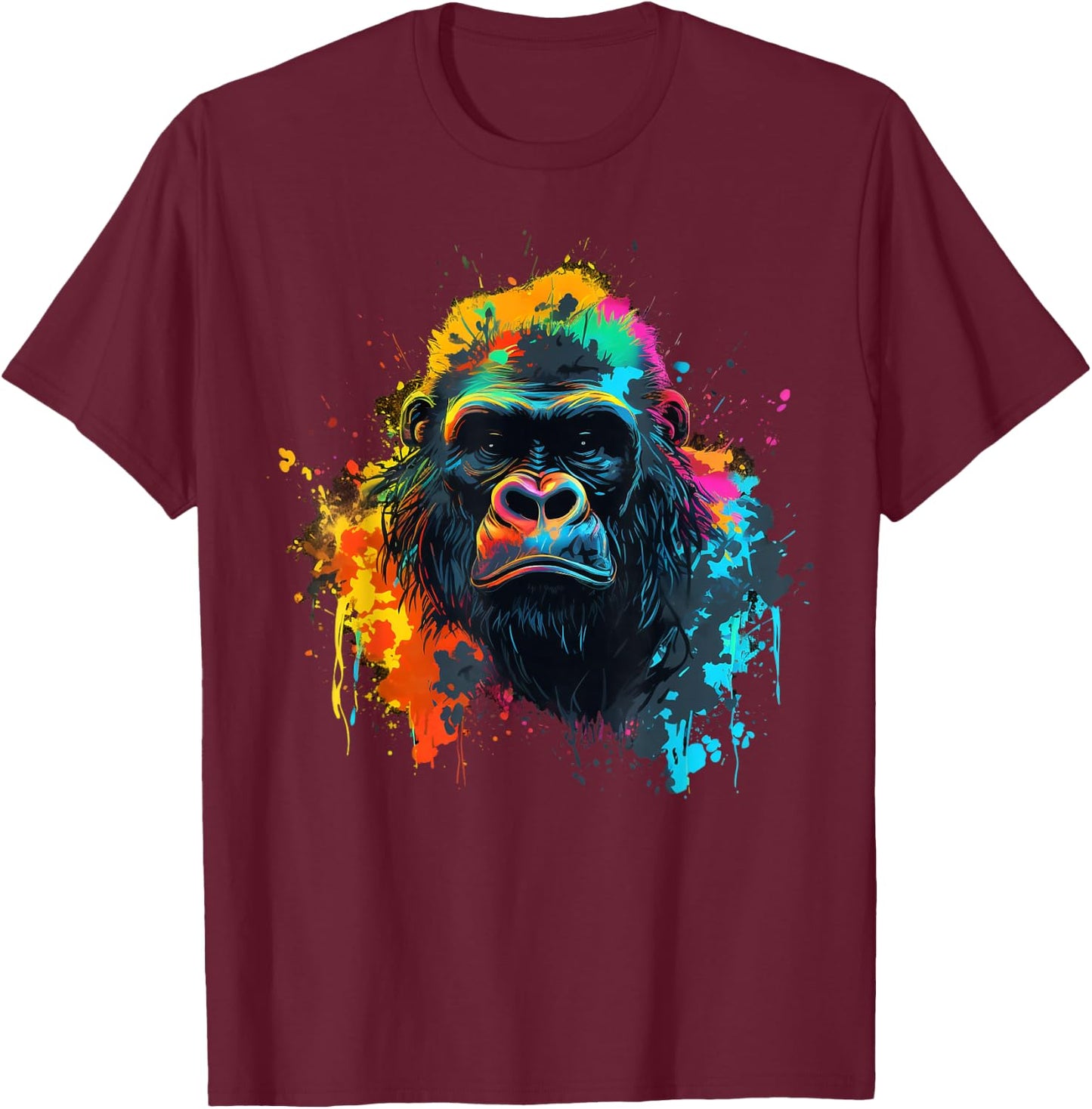 Cooler Gorilla auf bunt bemaltem Gorilla T-Shirt - T-Shirt | Maroon