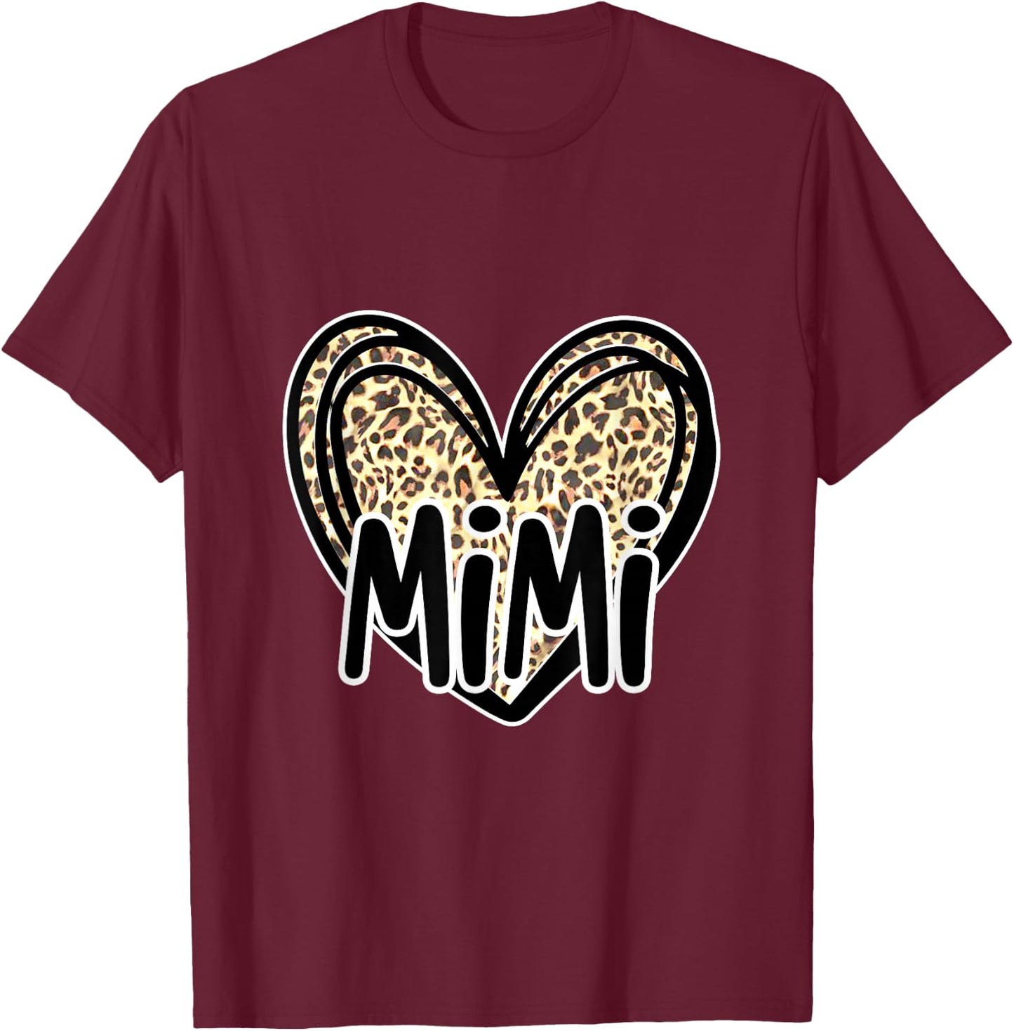 Cute MIMI, Women's Leopard Cheetah Print Heart Grandmother T-Shirt - T-Shirt | Maroon