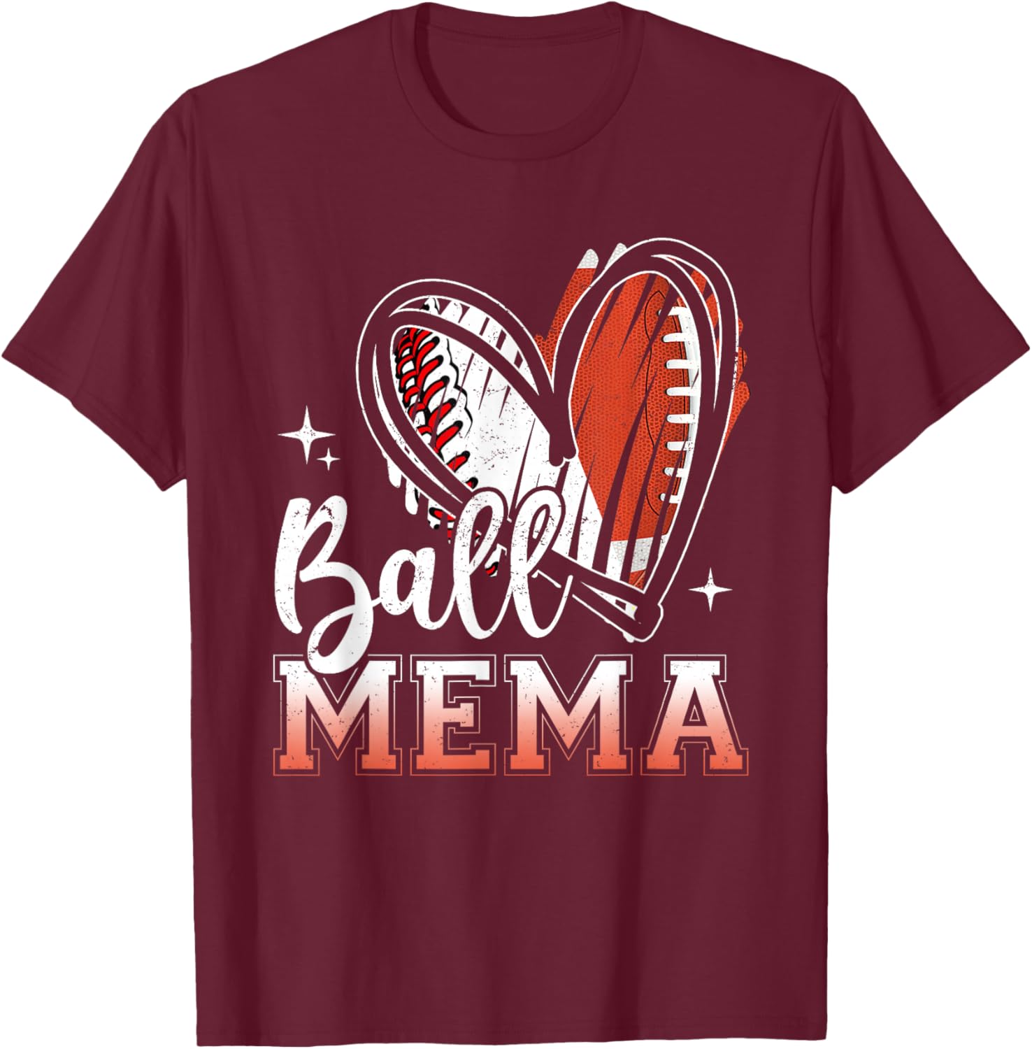 Ball Mema Baseball Football Grandma Mothers Day T-Shirt - T-Shirt | Maroon