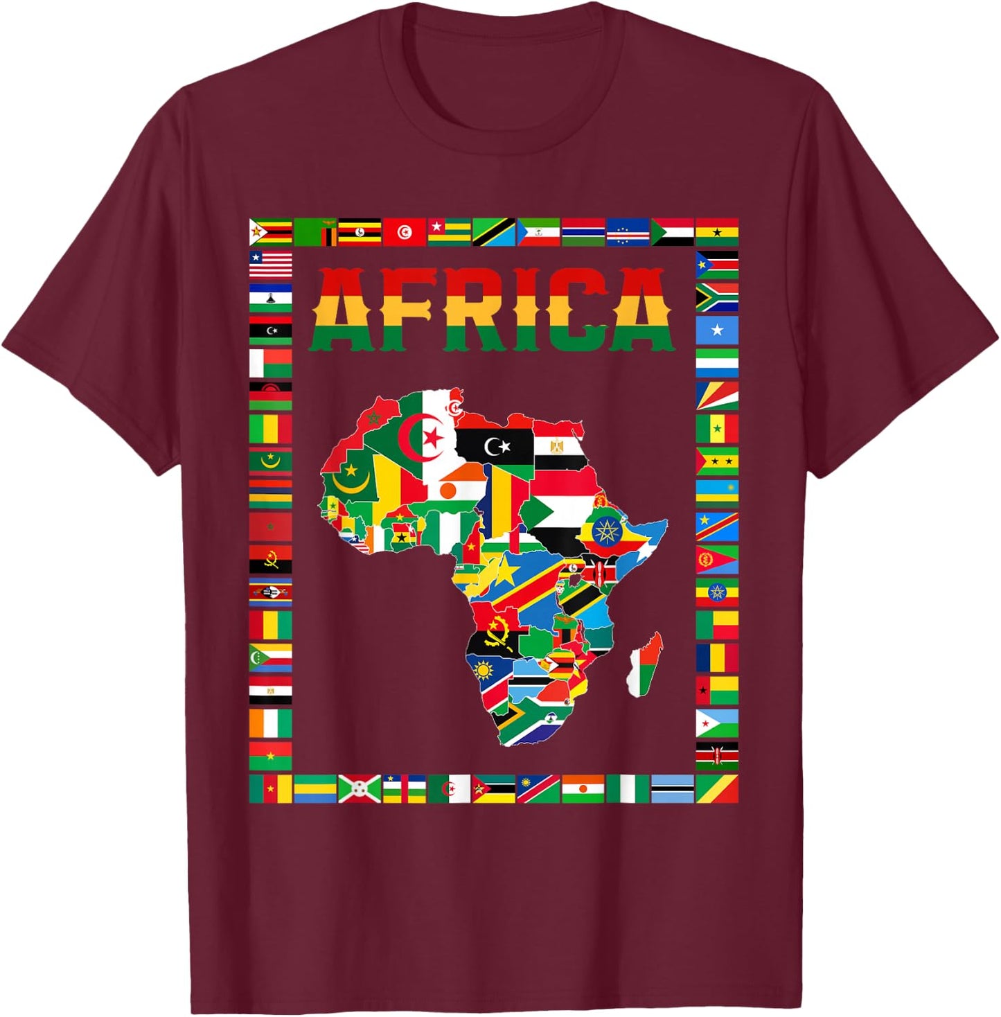 African flags, African flags, map of Africa. , Black, S T-Shirt - T-Shirt | Maroon