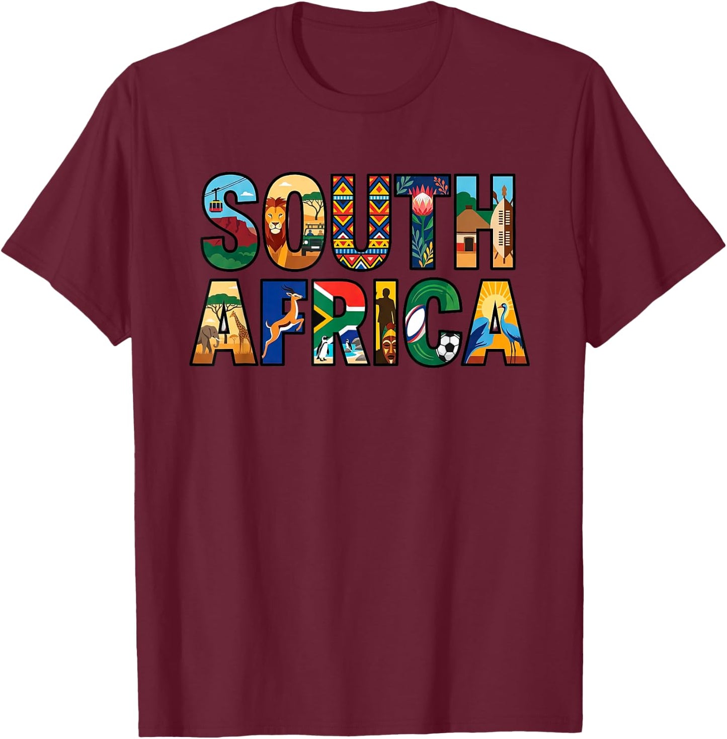South Africa Souvenir South African Travel Graphic T-Shirt - T-Shirt | Maroon