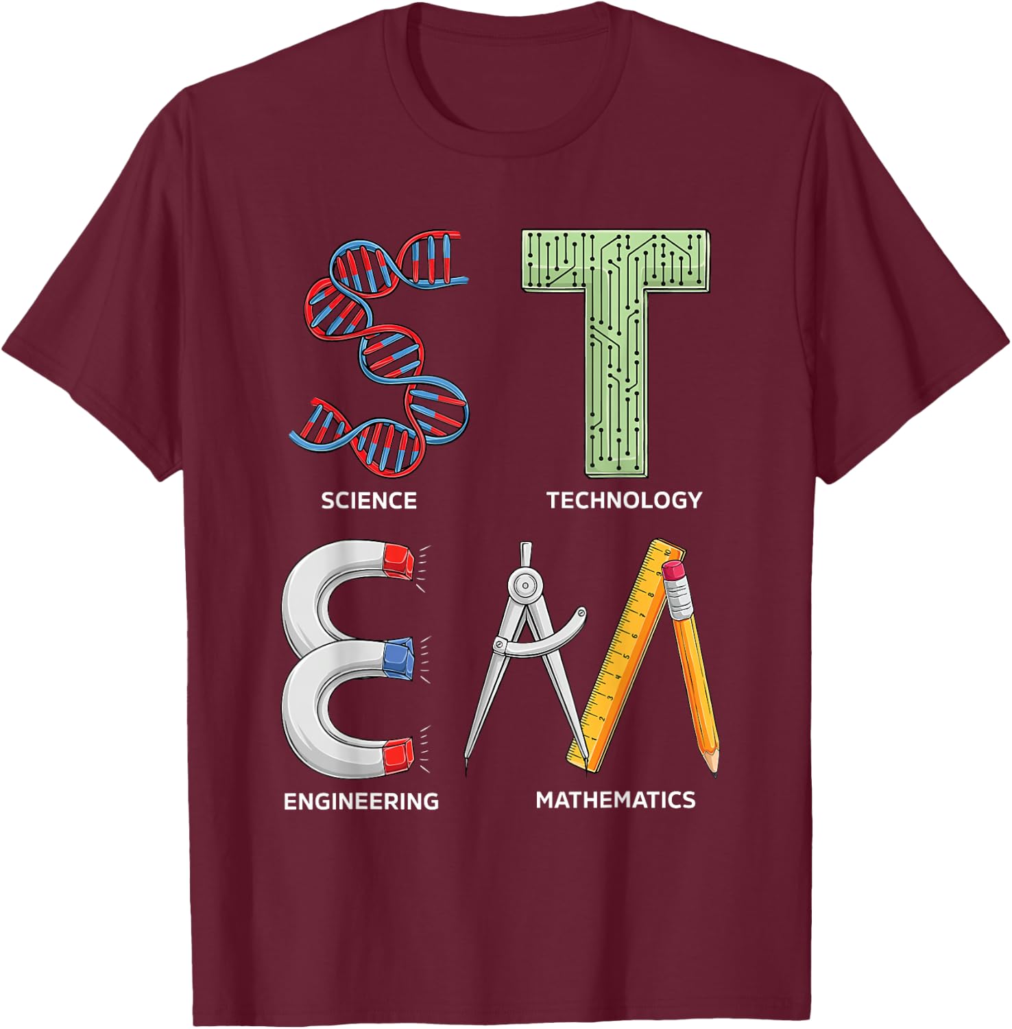 ETHRLO STEM Science Technology Engineering Math Teacher Student , Black T-Shirt - T-Shirt | Maroon