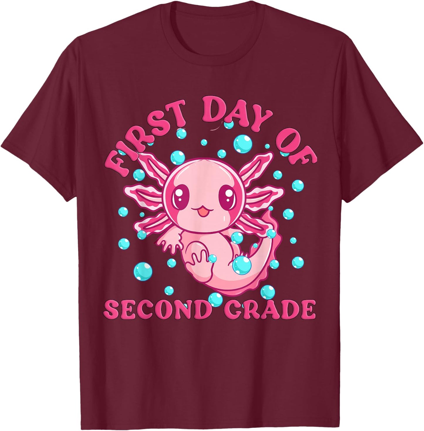 2nd Grade Axolotl First Day of School Shirt for Kids 2nd Grade T-Shirt - T-Shirt | Maroon