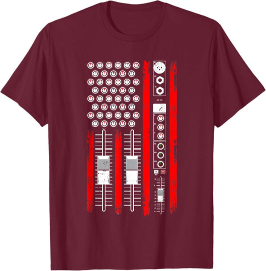 Cool Music Producer American Flag Patriotic DJ T-Shirt - T-Shirt | Maroon