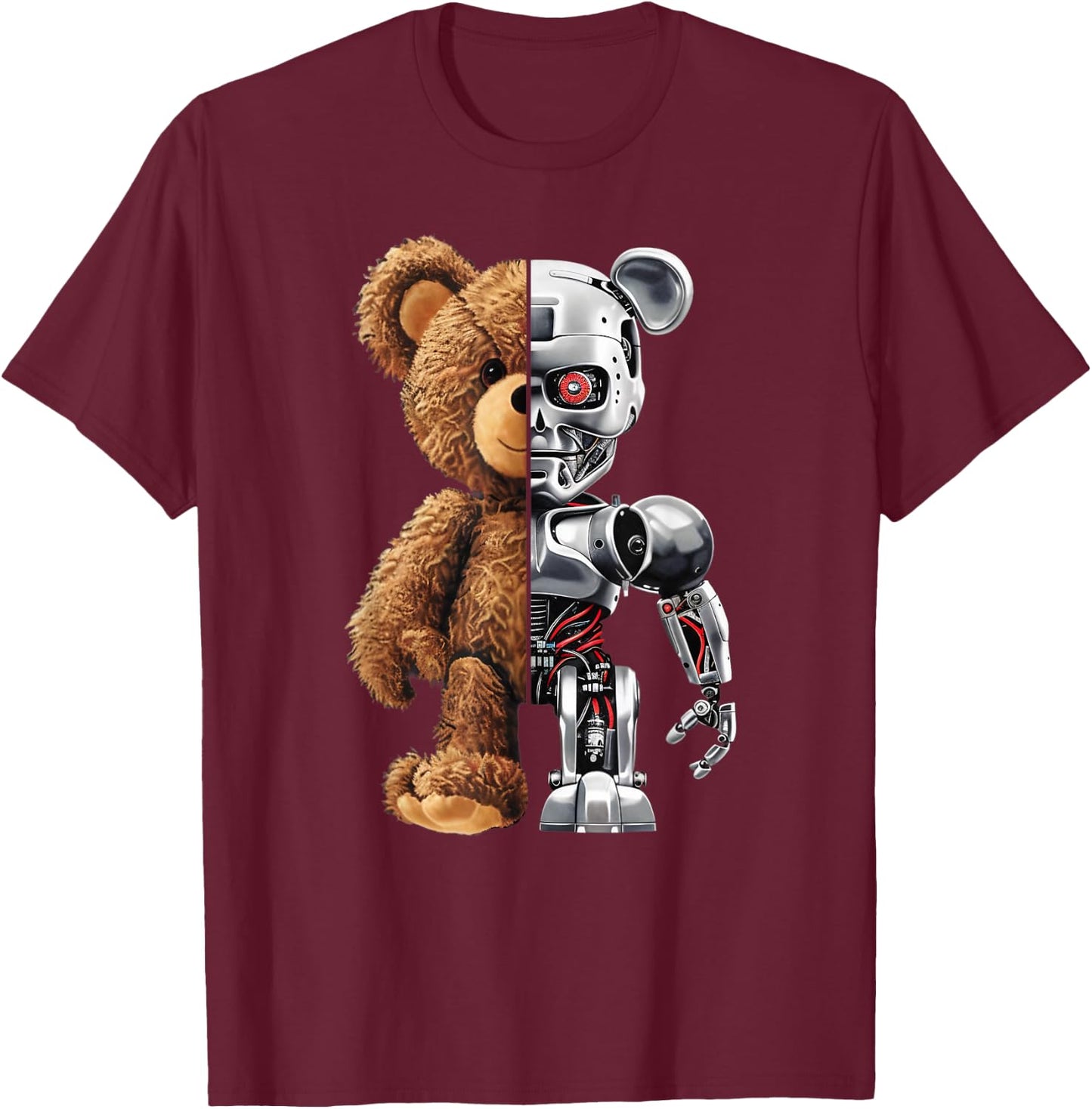 Funny Teddy Bear Robot Animal Lover Bear In , Black, S T-Shirt - T-Shirt | Maroon