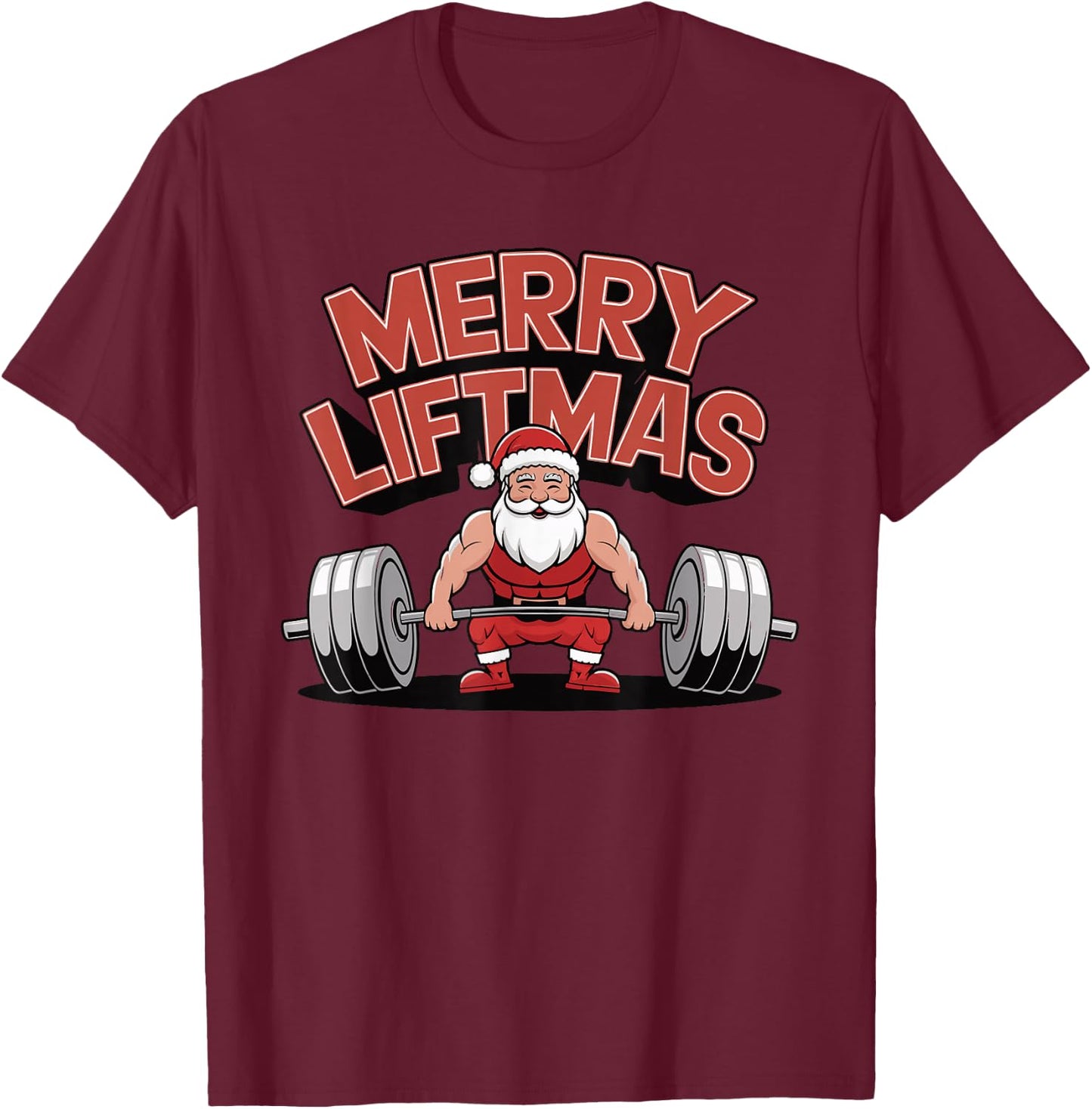 Merry Liftmas Weightlifter Fitness T-Shirt - T-Shirt | Maroon