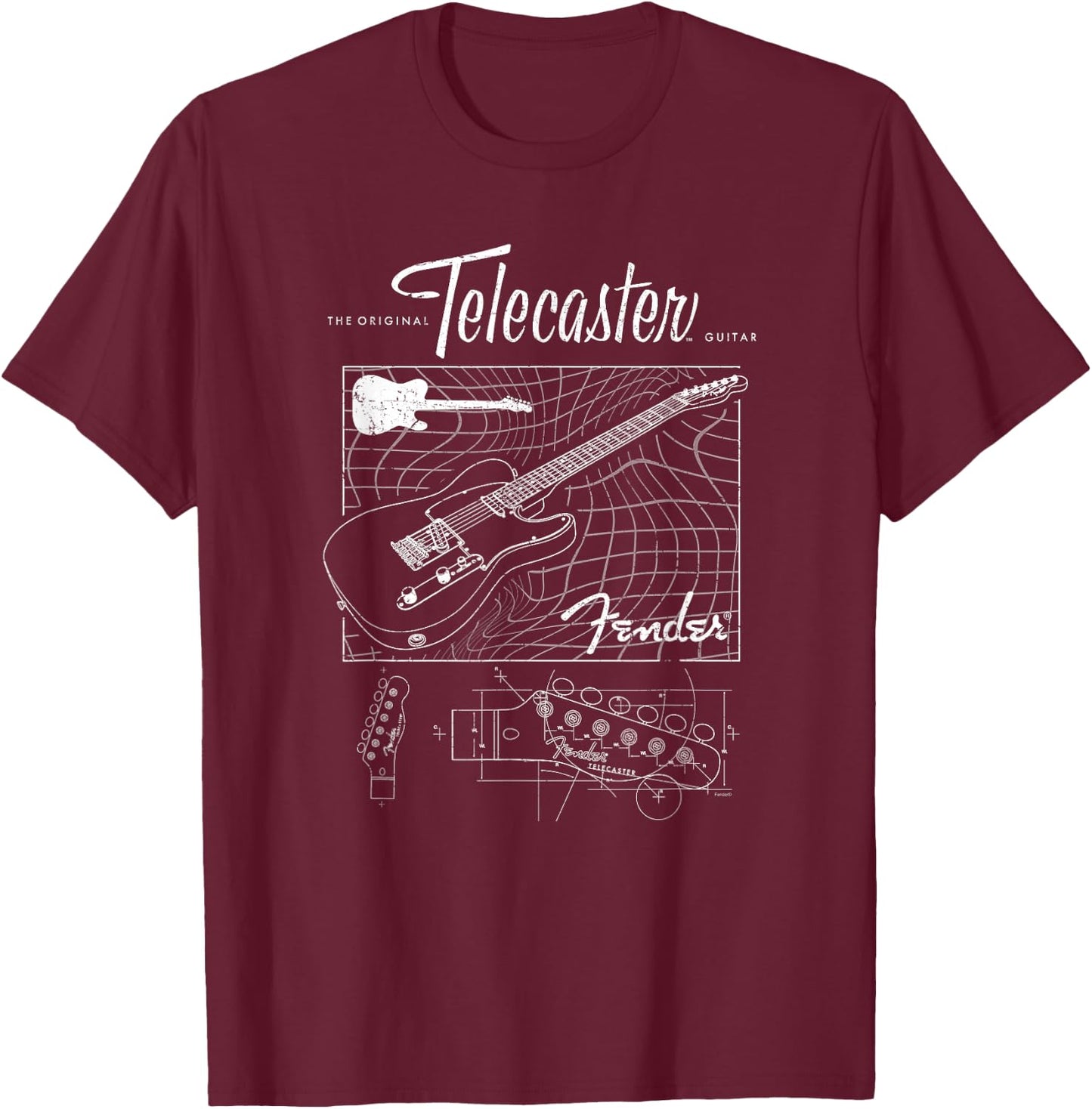 Fender The Original Telecaster Guitar Schematic Poster T-Shirt - T-Shirt | Maroon