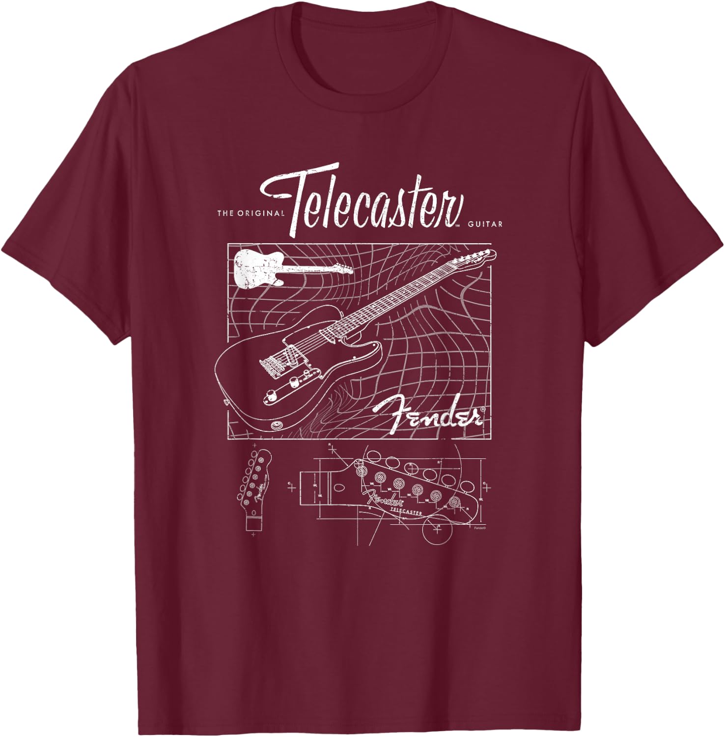 Fender The Original Telecaster Guitar Schematic Poster T-Shirt - T-Shirt | Maroon