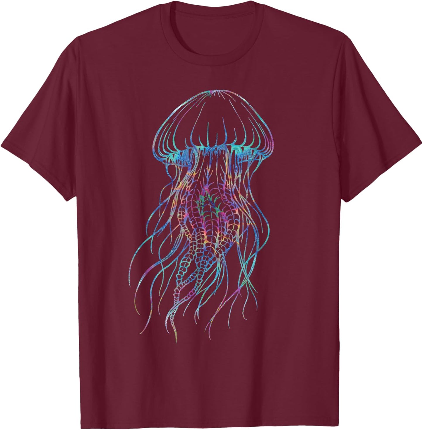 Psychedelic Jellyfish, Colourful Sea Creatures, Ocean Lovers , black T-Shirt - T-Shirt | Maroon