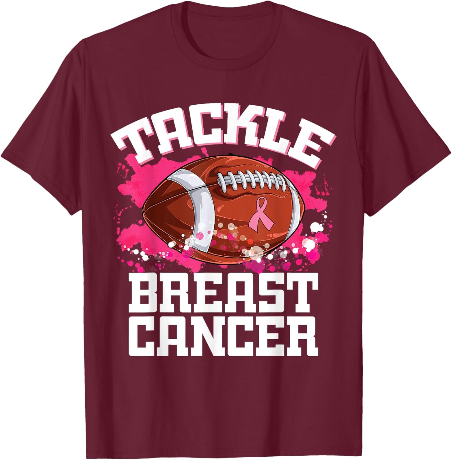 Tackle Football Ribbon Breast Cancer Awareness Boys Kid T-Shirt - T-Shirt | Maroon