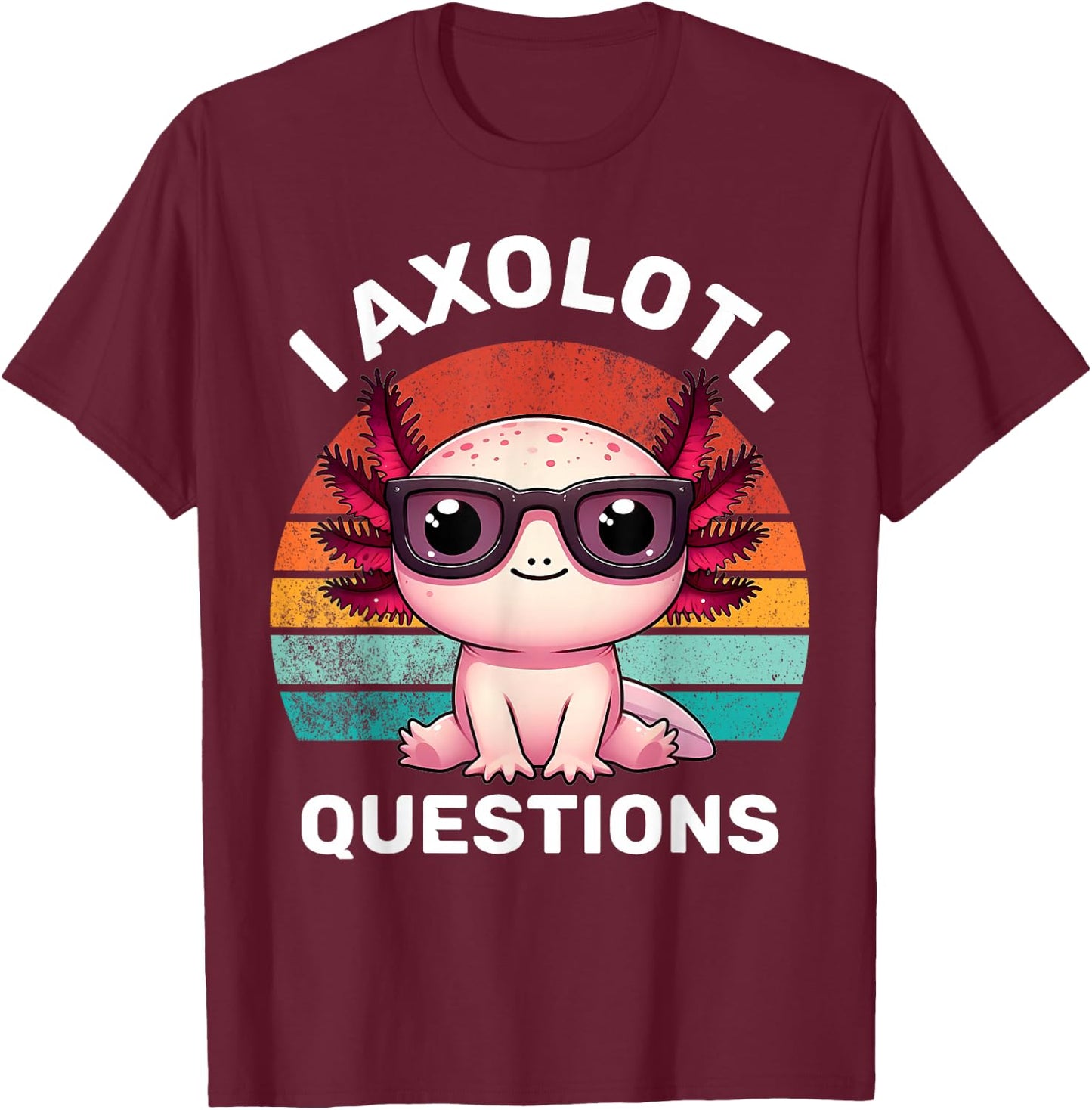J'ai des questions sur Axolotl pour enfants, drôle, mignon, rétro, vintage T-Shirt - T-Shirt | Maroon