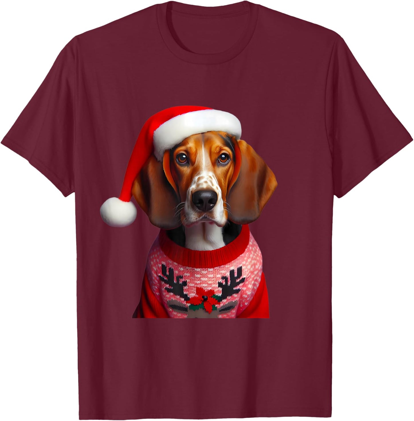 Treeing Walker Coonhound With Santa Hat Christmas Dog Owner T-Shirt - T-Shirt | Maroon