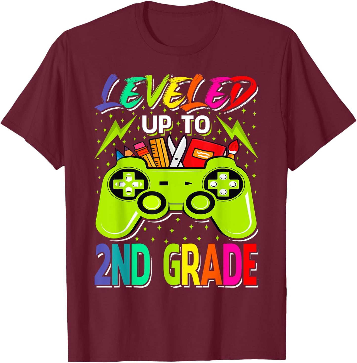Leveled Up To 2nd Grade Gamer Back To School First Day Boys T-Shirt - T-Shirt | Maroon