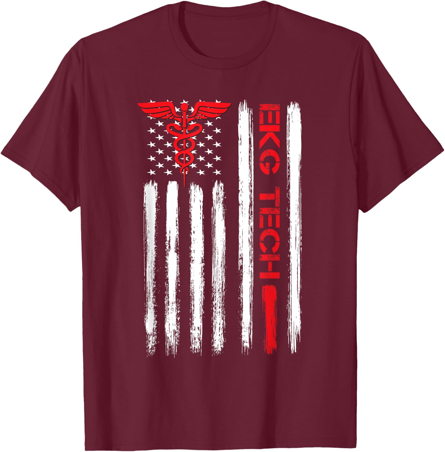 EKG Technician Electrocardiograph Tech American Flag Gift T-Shirt - T-Shirt | Maroon