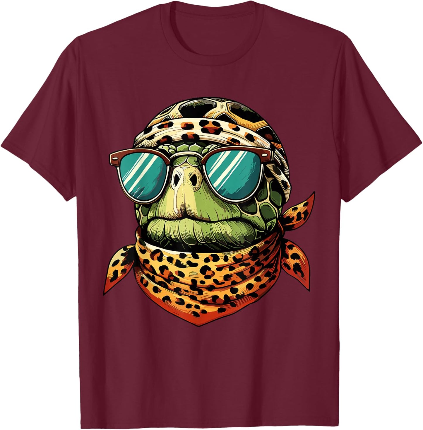 Tortoise Turtle Wearing Leopard Scarf Wearing Sunglasses T-Shirt - T-Shirt | Maroon