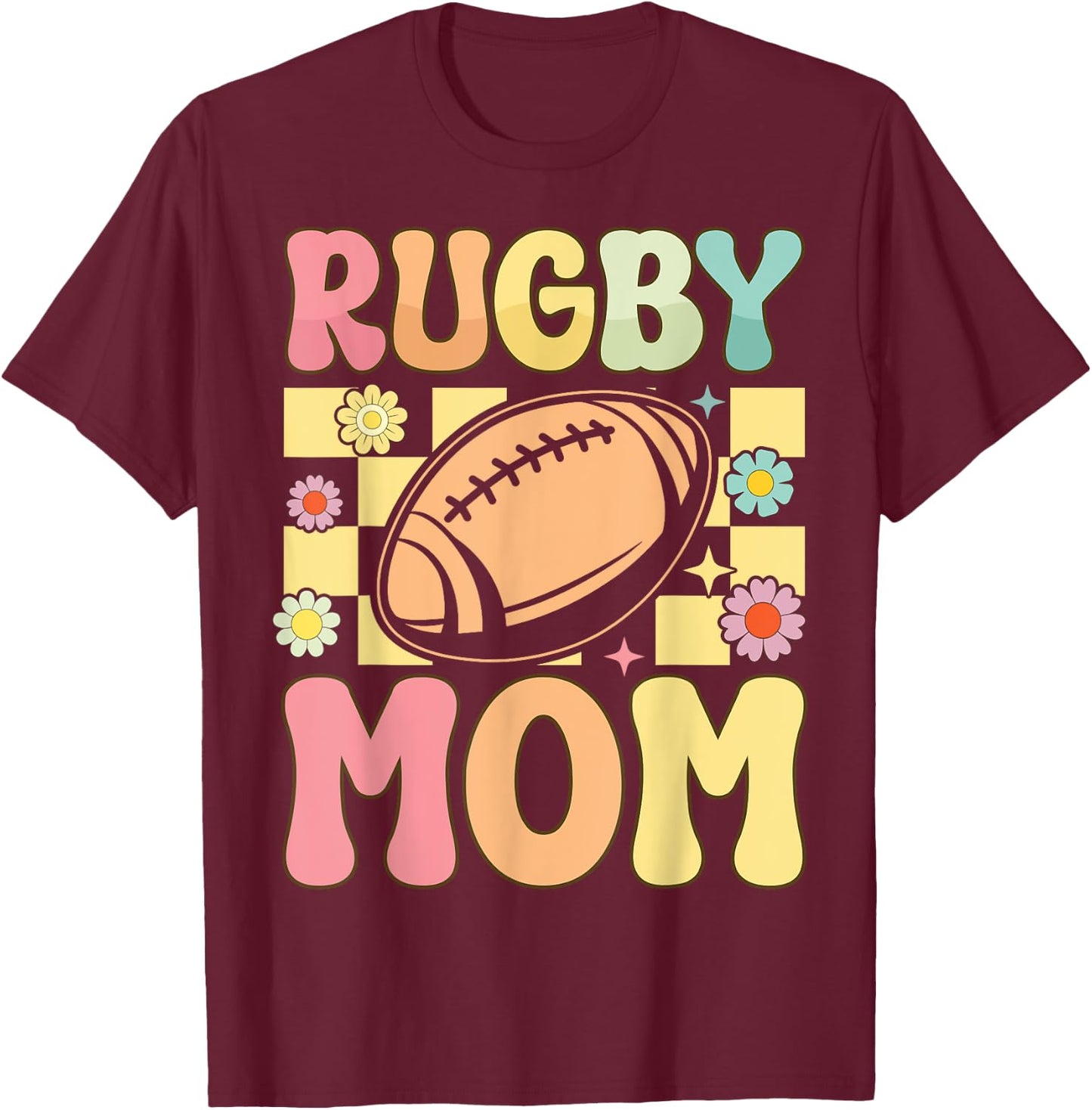 Rugby Mom Groovy Women's Rugby Player , Black, S T-Shirt - T-Shirt | Maroon