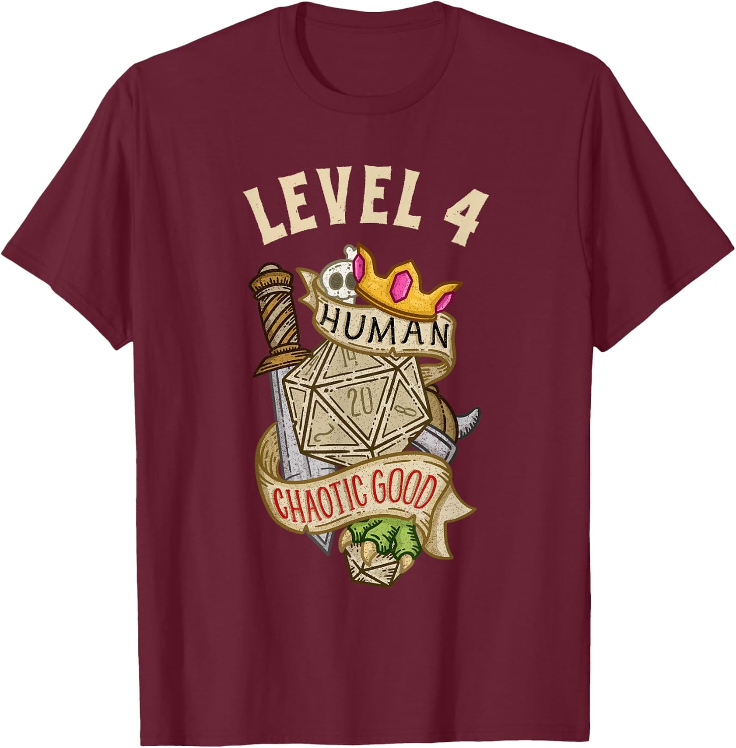 Level 4 Human Chaotic Good RPG Gamer Men Boys Kids T-Shirt - T-Shirt | Maroon