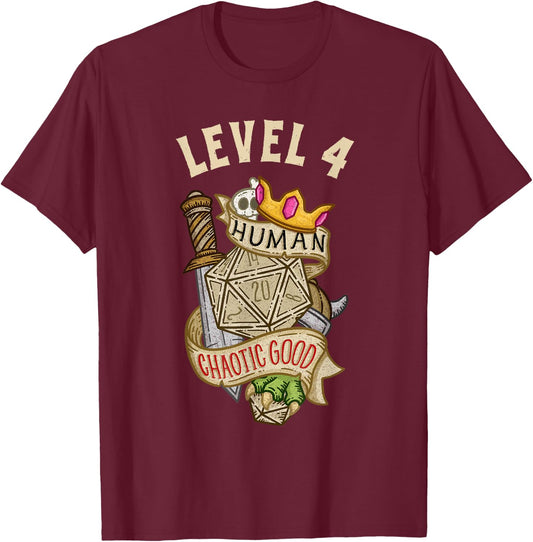 Level 4 Human Chaotic Good RPG Gamer Men Boys Kids T-Shirt - T-Shirt | Maroon