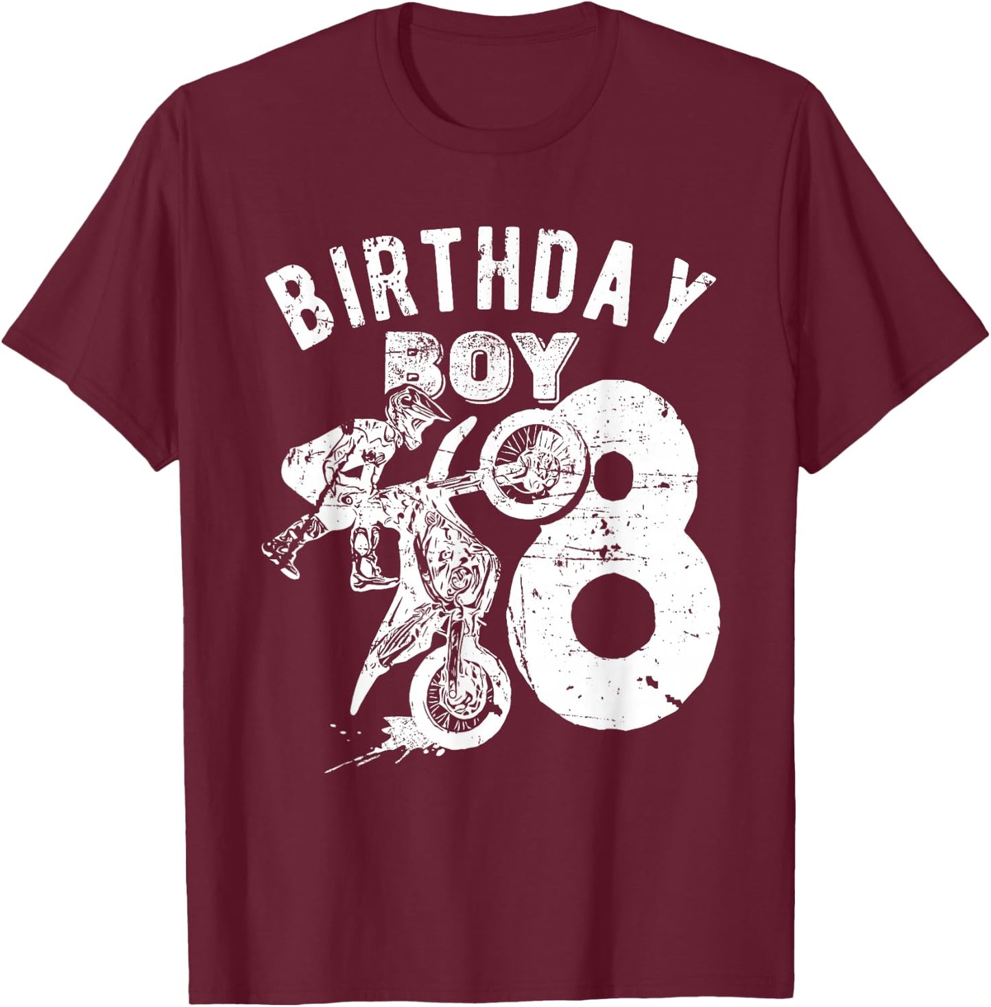 8 years old kid - Birthday boy - Dirt bike - Motorcycle T-Shirt - T-Shirt | Maroon