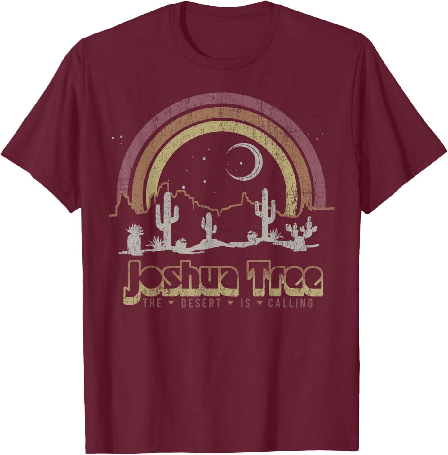 Joshua Tree Desert Rainbow Vintage Retro Outdoors T-Shirt - T-Shirt | Maroon