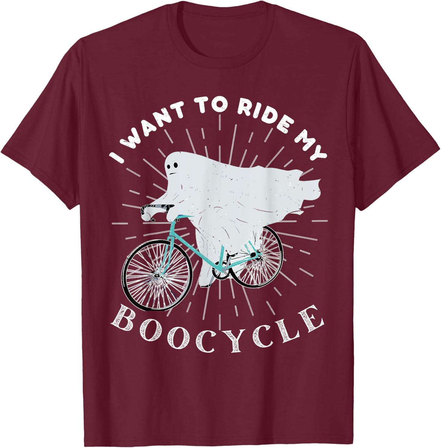Ghost Cycling Bicycle Bike Funny Boocycle Cycling Halloween T-Shirt - T-Shirt | Maroon