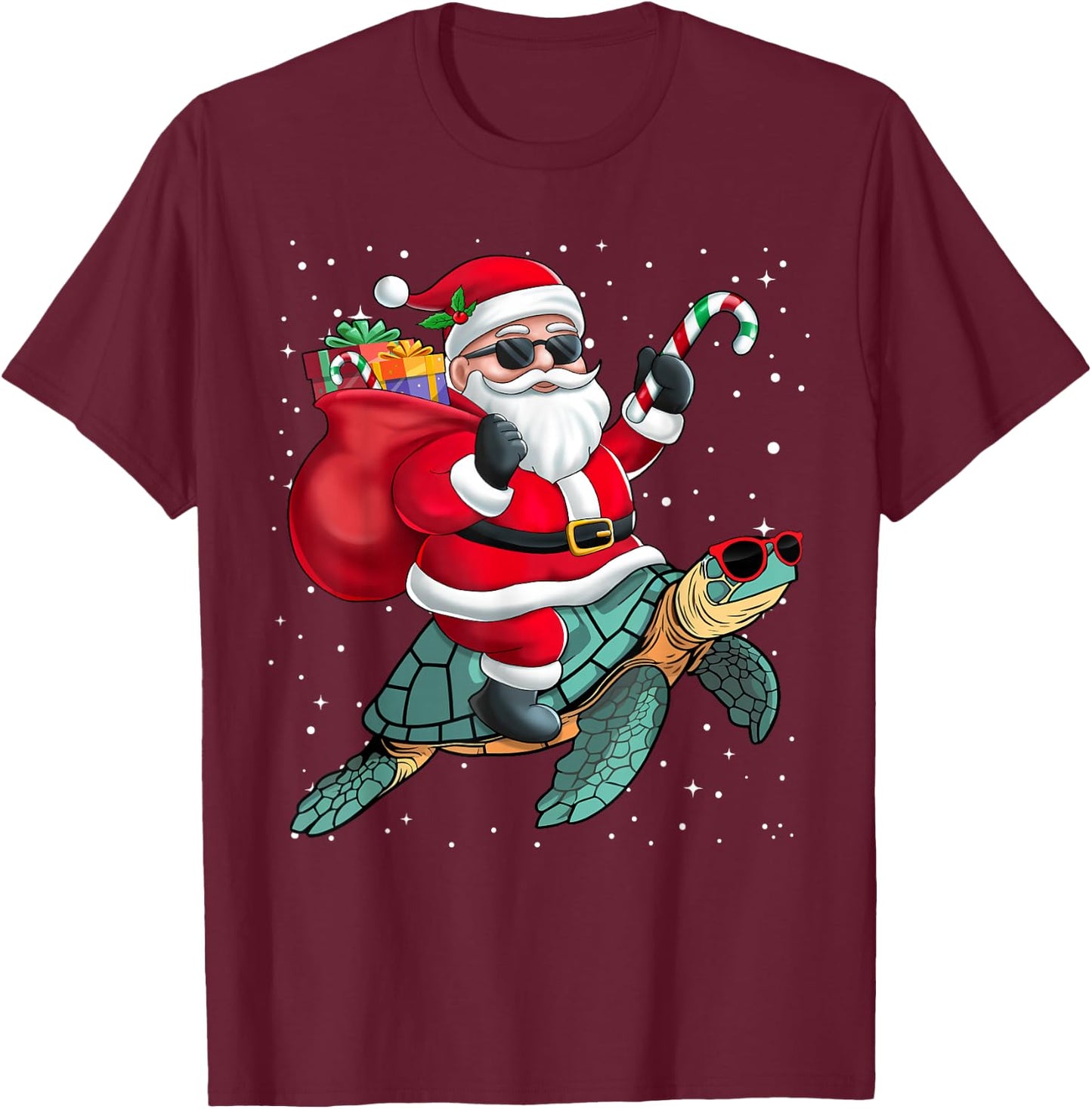 Santa Claus Riding A Turtle Christmas Boy Girl Kids T-Shirt - T-Shirt | Maroon